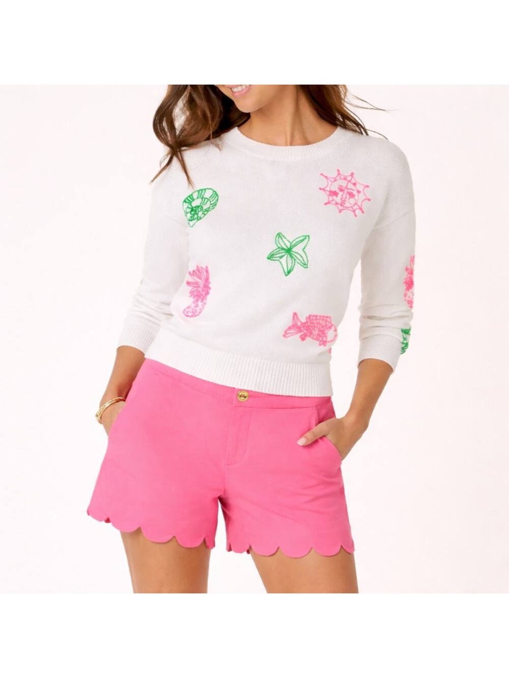 Lilly Pulitzer Bright Pink Scallop Hem High-Rise Shorts - Picture 4 of 4